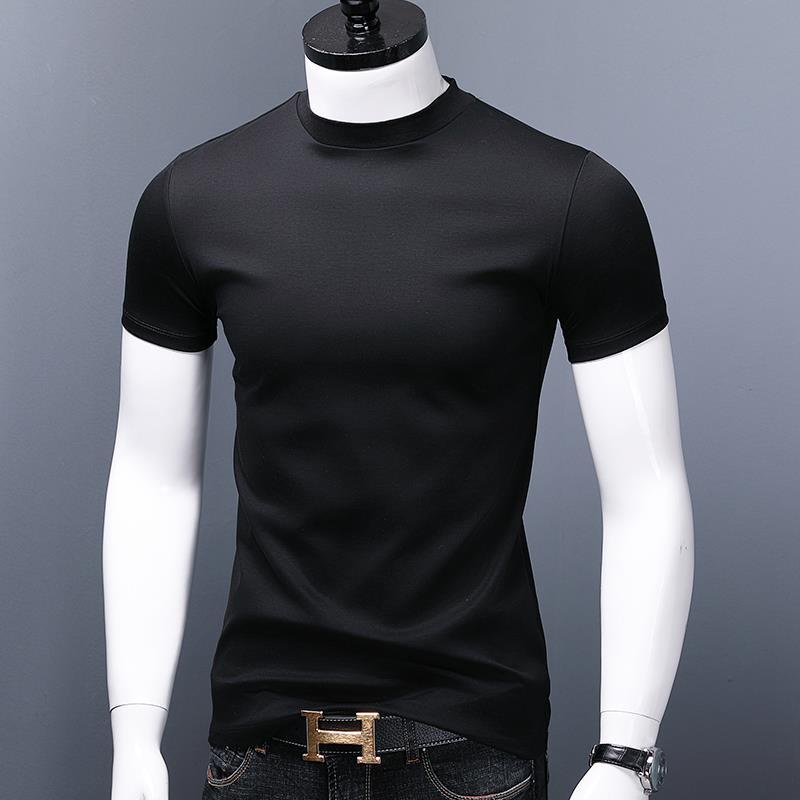 เสื้อยืดแขนสั้น คอเต่า ผ้าฝ้าย แบบเข้ารูป สีพื้น สไตล์ฮ่องกง สําหรับผู้ชาย