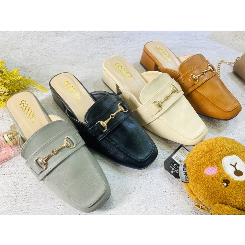 รองเท้าเปิดส้น มีส้น พื้น1.5นิ้ว หน้าอะไหล่กุชจี่