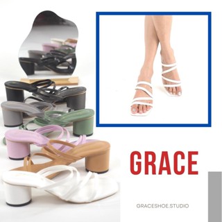 GRACE 4 สาย รองเท้าส้นสูงผู้หญิง 2 นิ้ว รองเท้าเปิดส้น แฟชั่น shoes women แตะส้นสูงแบบสาย