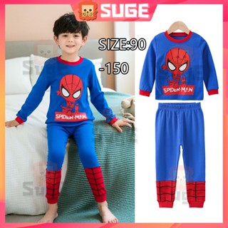 【Suge】SpiderMan ชุดนอนแขนยาว ลายการ์ตูนฮีโร่ลีก สองชิ้น สําหรับเด็กผู้ชาย ผู้หญิง