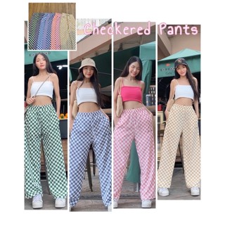 กางเกงขากระบอกกว้าง ลายตารางปักลาย CHECKERED  PANTS