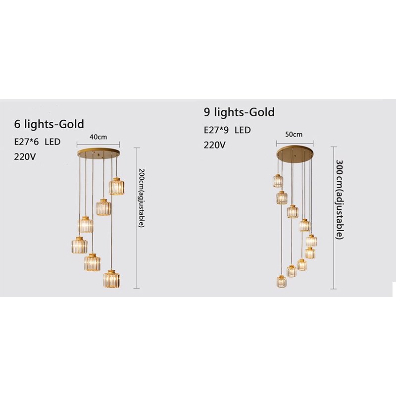 โมเดิร์นยุโรปเหนือคริสตัลจี้ไฟ LED E27 220V 6/9 ไฟเหล็กโคมไฟจี้สำหรับดูเพล็กซ์วิลล่าบันได - รูปที่ 5