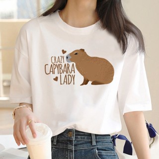 เสื้อยืด พิมพ์ลาย Capybara สีขาว สไตล์วินเทจ แนวสตรีท สําหรับผู้ชาย