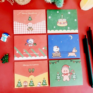 การ์ดอวยพร ลายการ์ตูน Merry Christmas ขนาดเล็ก พับได้ สําหรับนักเรียน จํานวน 6 ชิ้น