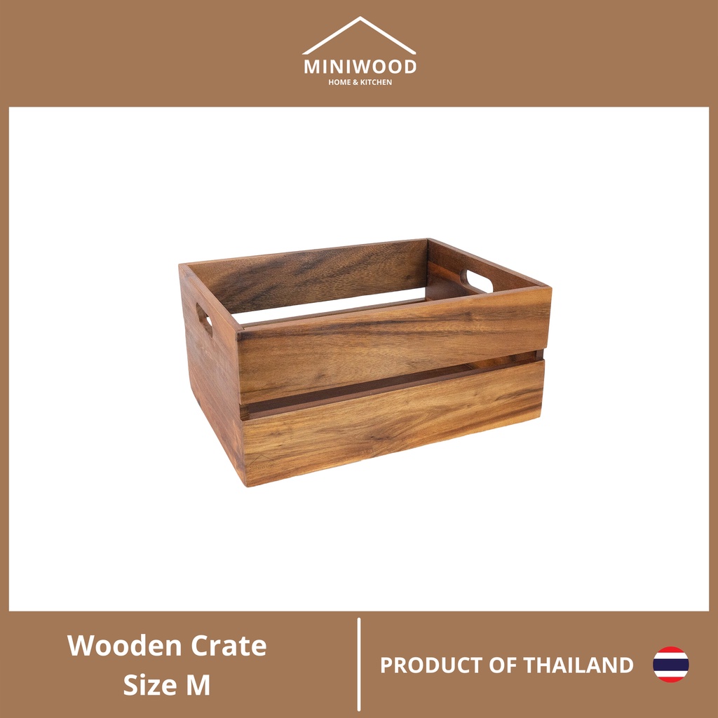 MINIWOOD ลังไม้ กล่องไม้ wooden box ชั้นวางของ DIY ไม้จามจุรี SIZE L 35x26.5x23 cm.