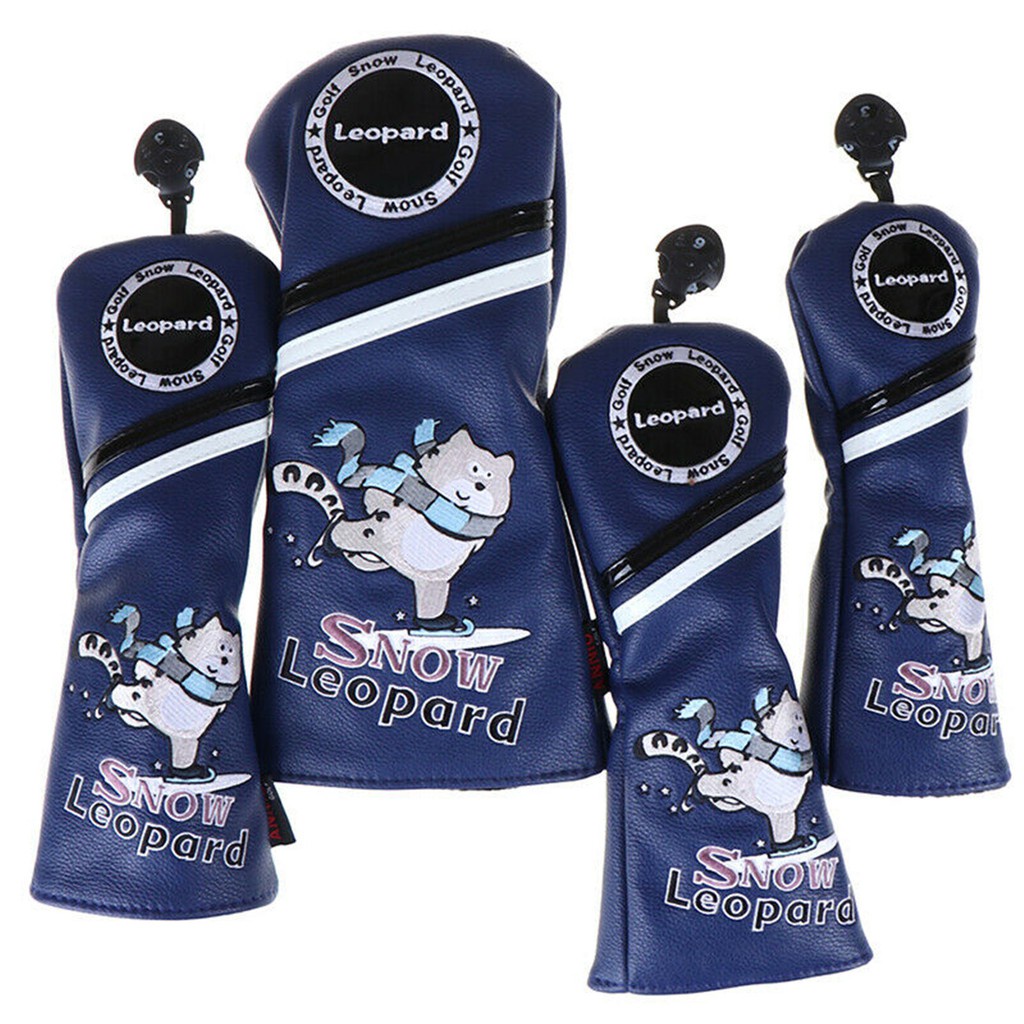 New Dark Blue Snow Leopard Design Golf Wood Club Cover Driver Fairway Hybrid Headcover for Taylormade Callaway Ping #2