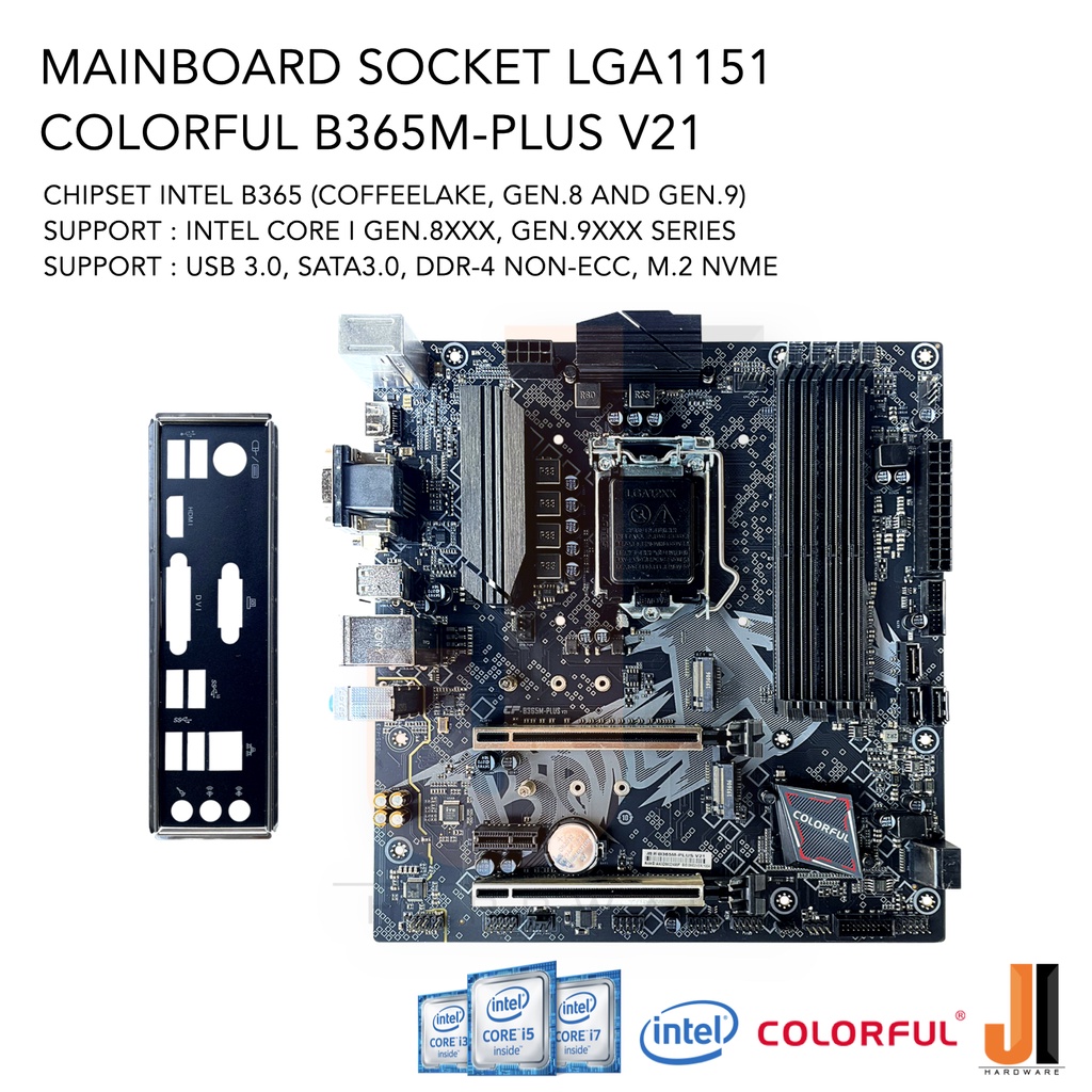 Mainboard Colorful B365M-Plus V21 (LGA 1151) รองรับ CPU Gen.8XXX และ Gen.9XXX Series (มือสองสภาพดีมี