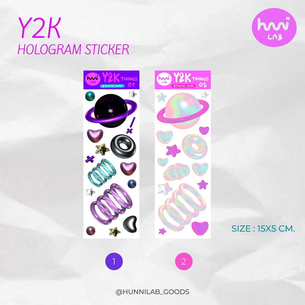 (ขั้นต่ำ50฿) hunni lab - สติกเกอร์ โฮโลแกรม พิมพ์ทึบ ขอบโฮโลแกรม Y2K Hologram Sticker ขนาด 5x15 ซม.