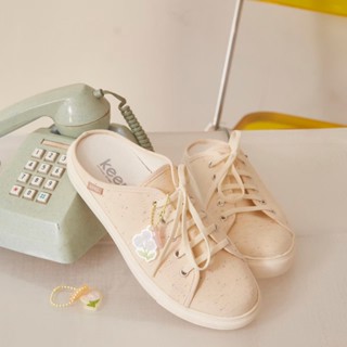 Pre-order ทุกคู่ Keep inflowerlesson sneakers เปิดส้น สีครีมผ้าลาย