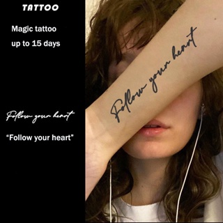 สติกเกอร์รอยสักชั่วคราว ลายคําภาษาอังกฤษ "Fllow your heart" สําหรับผู้ชาย