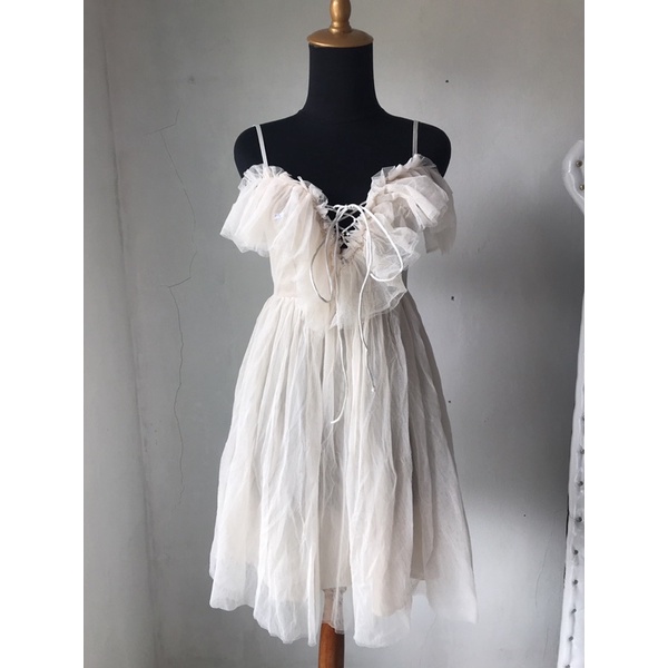 THRIFT DRESS MIDI DRESS BEACH TWEED TULLE TILLE SABRINA DRESS BEACH TUTU PRELOVED