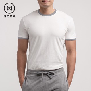 Noxx Extra Soft T-shirt: เสื้อยืดคอกลม สีขาว ขอบเทา