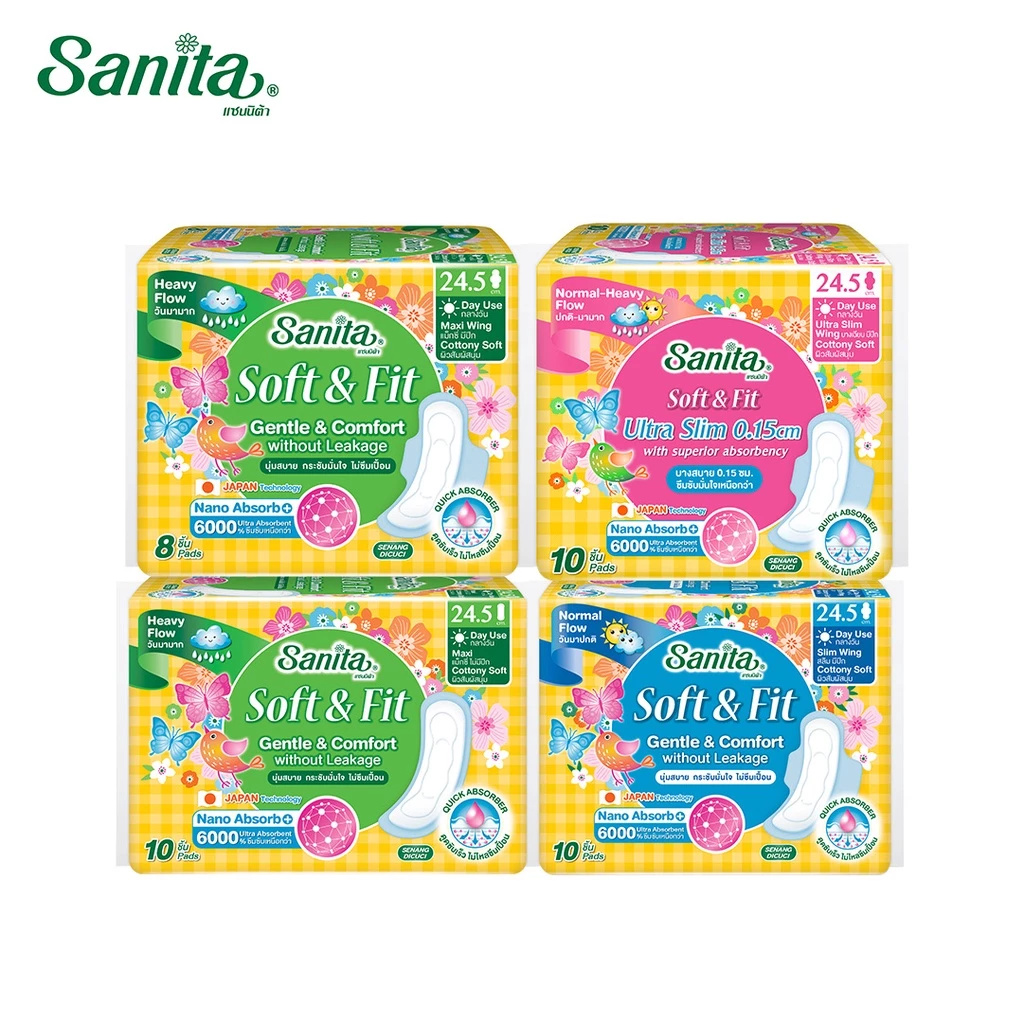 Sanita Soft & Fit 24.5cm / แซนนิต้า ผ้าอนามัย ซอฟท์ แอนด์ ฟิต 24.5ซม. (ผิวสัมผัสนุ่ม สำหรับกลางวัน)