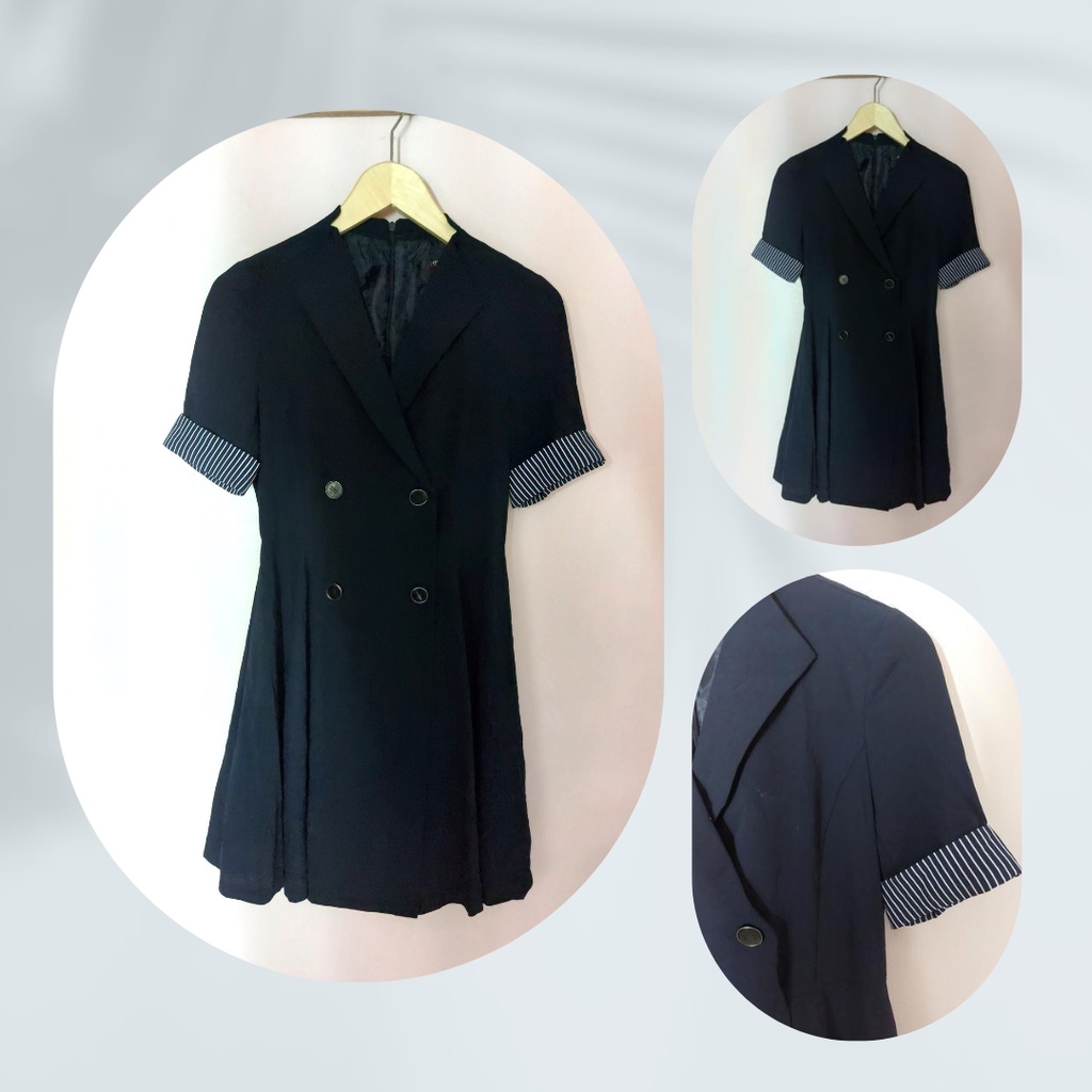 NAVY BLOUSE - MINI DRESS - KOREAN BUTTON DRESS
