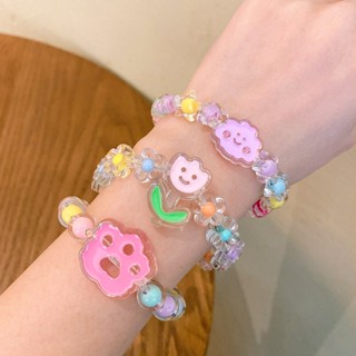 Cute Jelly Color Beaded Bracelet Cartoon Children Bracelet Cloud Pink Bunny Lollipop Jewelry Beads Bracelet Ladies Korean INS Trendy Bangle For Girls, Kids