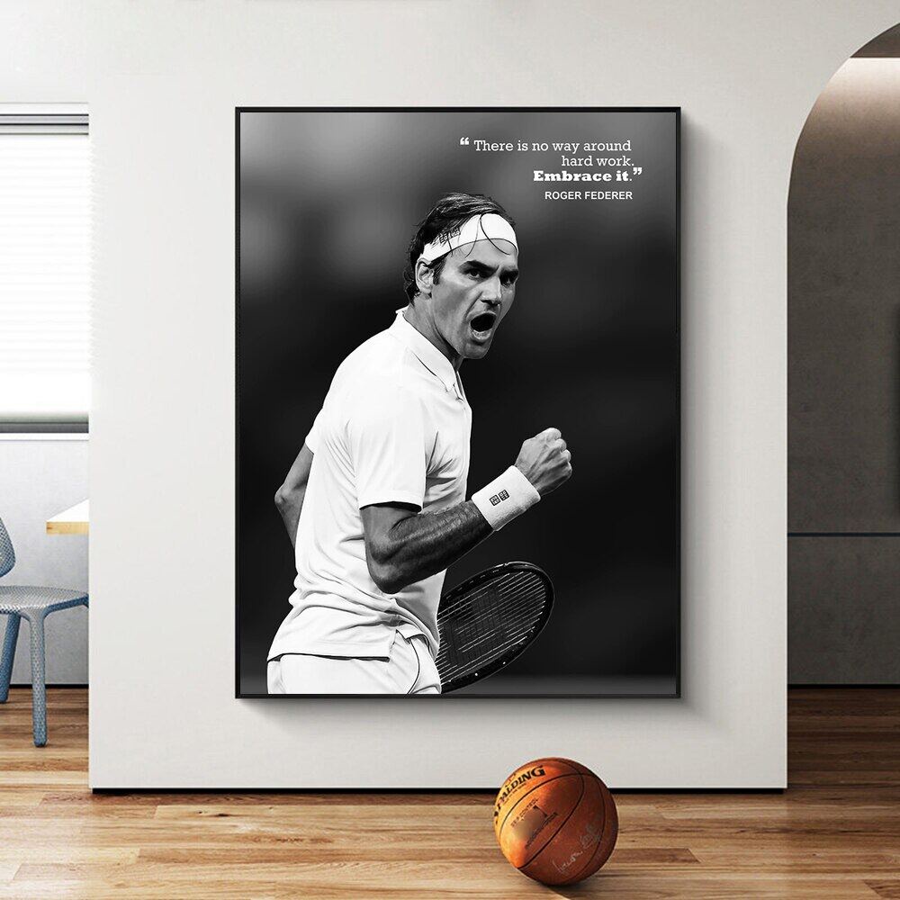 โปสเตอร์ผ้าใบ พิมพ์ลายนักเทนนิส Roger Federer สําหรับตกแต่งผนัง ห้องนั่งเล่น