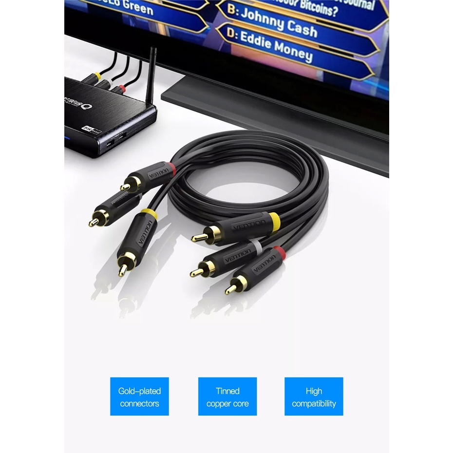 Vention(BCA) Audio Video RCA Cable 3RCA to 3RCA Composite AV Cable Compatible with Speaker Amplifier