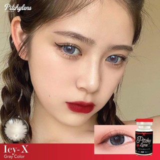 คอนแทคเลนส์ รุ่น Icy-x ยี่ห้อ Pitchylens ตาโต ฝาแดง สีเทา มีค่าสายตา (-0.75)ถึง(-800)