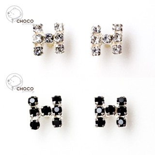 (S925) ต่างหูตัว H เงินแท้ เพชร CZ ET95 Sterling Silver H Stud Earrings