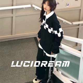 LUCIDREAM เสื้อกันหนาว เสื้อแขนยาว เสื้อกันหนาว ผู้หญิง 2022สินค้ามาใหม่ วินเทจ  Oversize เกาหลี ใส่สบายๆ ทรงหลวม สไตล์สปอร์ต PL45Z22103119