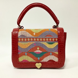 WelcomeWinter กระเป๋าหนังแท้ผสมผ้าทอมือ รุ่น Lady Leather Red Size 24 x 19 x 9.5 cm.