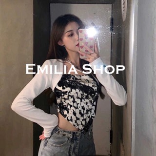 EMILIA SHOP  เสื้อ เสื้อครอป เสื้อผ้าแฟชั่นผู้หญิง เสื้อแขนยาวไหมพรม 2022 ใหม่  Stylish รุ่นใหม่ ทันสมัย Korean Style S031069 36Z230909