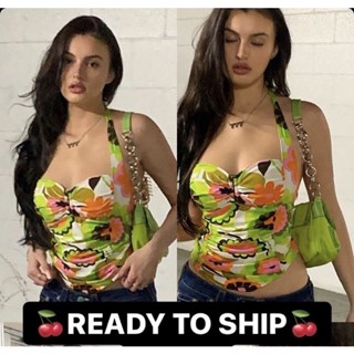 พร้อมส่ง READY TO SHIP เสื้อคล้องคอ ลายดอกแนว Y2K Floral Halter Top size S