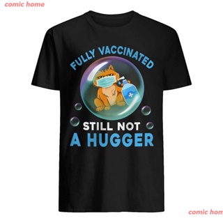 comic home 2021 เสื้อยืดพิมพ์ลายหน้าแมว Vaccinated Still Not A Hugger แบบเต็มหน้าสําหรับผู้ชาย discount