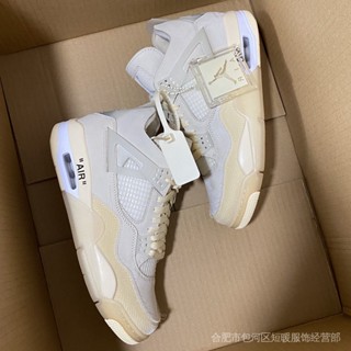 【แบทช์ที่แข็งแกร่งที่สุด】คุณภาพเยี่ยม Off-white AJ4 sail Air Jordan 4 EWQN