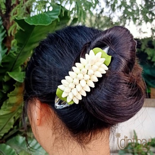 กิ๊บติดผมมะลิ แบบมาลัยขนาดใหญ่ งานปั้นจากดินไทย แบรนด์ไอดินไทย idinthai Big Jasmine hair clips Thai Style