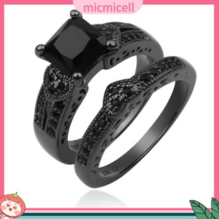 (micmicell) ของขวัญเครื่องประดับผู้หญิงผู้ชายแหวนนิ้วมือฝังเพทายสีดําหรูหรา 2ชิ้น