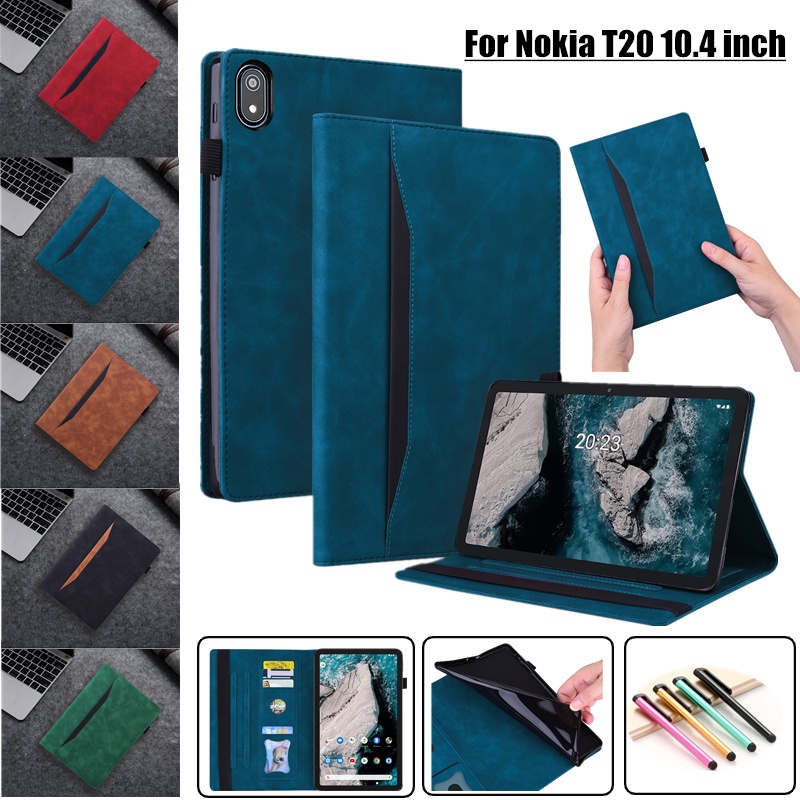 เคสแท็บเล็ต หนัง PU ฝาพับแม่เหล็ก กันกระแทก พร้อมช่องใส่บัตร และขาตั้ง สําหรับ Nokia T20 10.4 นิ้ว