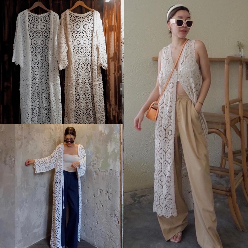 [พร้อมส่ง] เสื้อคลุมถักลูกไม้ทรงยาว เสื้อคลุมไหมพรม เสื้อคลุมยาวผู้หญิง