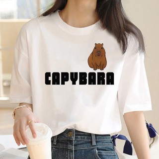 Capybara เสื้อยืดลําลอง พิมพ์ลายมังงะ สีขาว สไตล์วินเทจ สําหรับผู้ชาย 2022