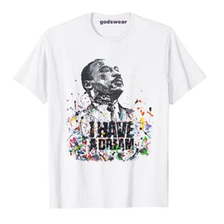 เสื้อยืดแขนสั้น มาร์ตินลูเธอร์คิงจูเนียร์วันที่ฉันมีความฝัน MLK วันเสื้อยืดสีดําความภาคภูมิใจทีท็อปส์ซูสีดําประวัติศาสตร