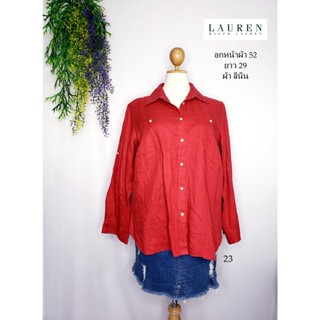 เสื้อมือสอง used เสื้อสาวอวบ อก 52 ยาว 29 นิ้ว แบรนด์ Lauren Ralph Lauren เสื้อเชิ้ต คอปก แขนยาว ผ้าลินิน