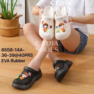 CROCS รองเท้าแตะ Eva ฟองน้ํายางนุ่ม น้ําหนักเบา 5 ซม. สําหรับผู้หญิง Jibbitz Motif 858-14A