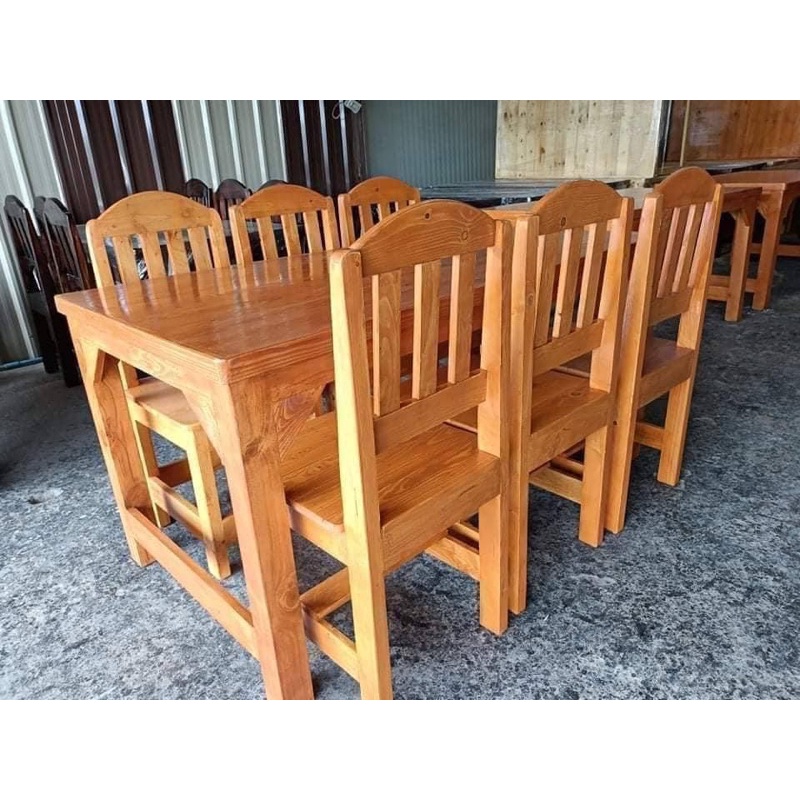 โต๊ะทานข้าว 4-6 ที่นั่ง ไม้จริง พร้อมเก้าอี้ เก็บปลายทางได้