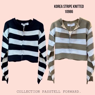 🇰🇷New🇰🇷  Korea stripe knitted top แขนยาวซิปหน้าไหมพรม ลายทางใส่ง่าย แบบน่ารักมาก