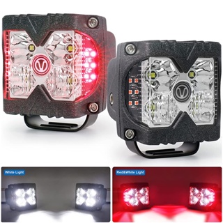 2Pcs Red Side Shooter Lights DRL Solid &amp;amp; Strobe Off Road LED Pod Lights for Tractor Plow Truck SUV ATV Motorcycle Dr