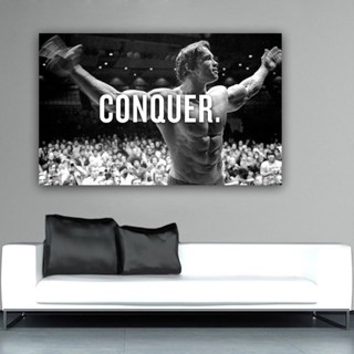 Ddhh Conquer Arnold Schwarzenegger โปสเตอร์ผ้าใบ พิมพ์ลายคําคมแรงบันดาลใจ 24x36wall 1011