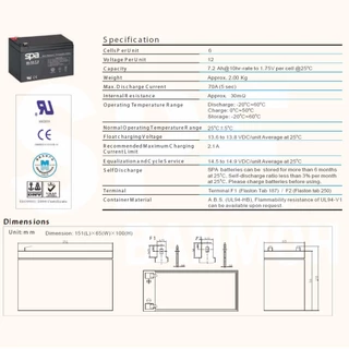 SL12-7.2 SPA Battery 12V 7.2A แบตเตอรี่แห้ง สำรองไฟ 12V 7.2Ah แบตเตอรี่สปา แบตเตอรี่ SPA แบตแห้ง SPA แบต UPS ไฟฉุกเฉิ...