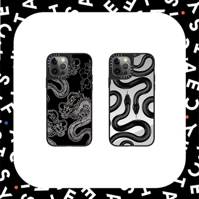 Casetify เคสโทรศัพท์ซิลิโคน แบบนิ่ม ลายมังกร และงู สําหรับ iPhone 11 12 13 14 Plus Pro Max