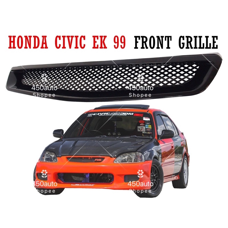 Honda Civic EK99 EK9 99-00 ด้านหน้าย่าง ABS // Hood Grill Grille ตาข่ายสีดําสําหรับ Honda Civic EK ป