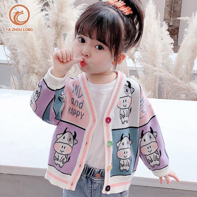 YA ZHOU LONG เสื้อคาร์ดิแกนเด็กผู้หญิง ให้อบอุ่น แฟชั่น การออกแบบสไตล์หวาน เสื้อคลุมน่ารัก การออกแบบกันลม สวมใส่สบาย