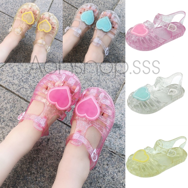 🌟พร้อมส่ง🇹🇭รองเท้าเด็กเจลลี่ หัวใจ รัดส้น(H2)