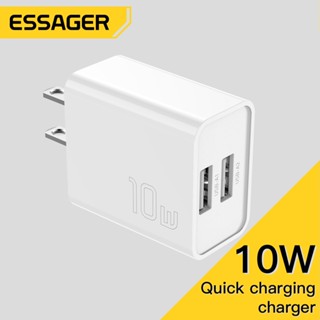 Essager อุปกรณ์ชาร์จโทรศัพท์มือถือ 5V 2A พอร์ตคู่ พอร์ต usb ปลั๊กชาร์จเร็ว สําหรับ Android apple 10w