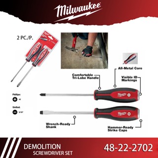 Milwaukee 48-22-2702 ไขควงตอก 2ตัวชุด (แบน SL 5/16" ,  แฉก PH2)