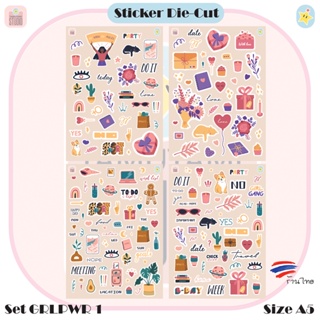 สติ๊กเกอร์ไดคัท Sticker Die-cut ลายการ์ตูนน่ารัก ชุด GRLPWR1 สติกเกอร์ตกแต่งกันน้ำ DIY Size A5