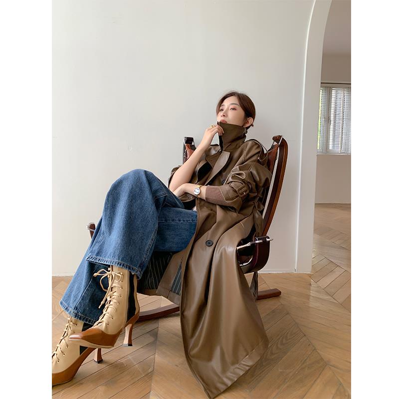 สไตล์อังกฤษแจ็คเก็ตหนังย้อนยุครถจักรยานยนต์แจ็คเก็ตหนัง PU แจ็คเก็ตหนังแจ็คเก็ตผู้หญิงกลางความยาวแจ็คเก็ตแคบ-เอว Slimmer ดู PU เสื้อ - รูปที่ 3